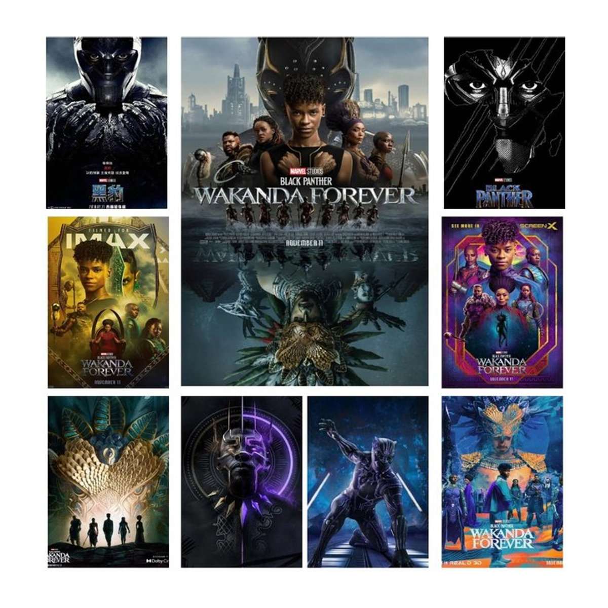 Marvel Black Panther Poster Porträt Wandkunst aus Papier in Schwarz und Mehrfarbig für dein Zuhause - Bild 1
