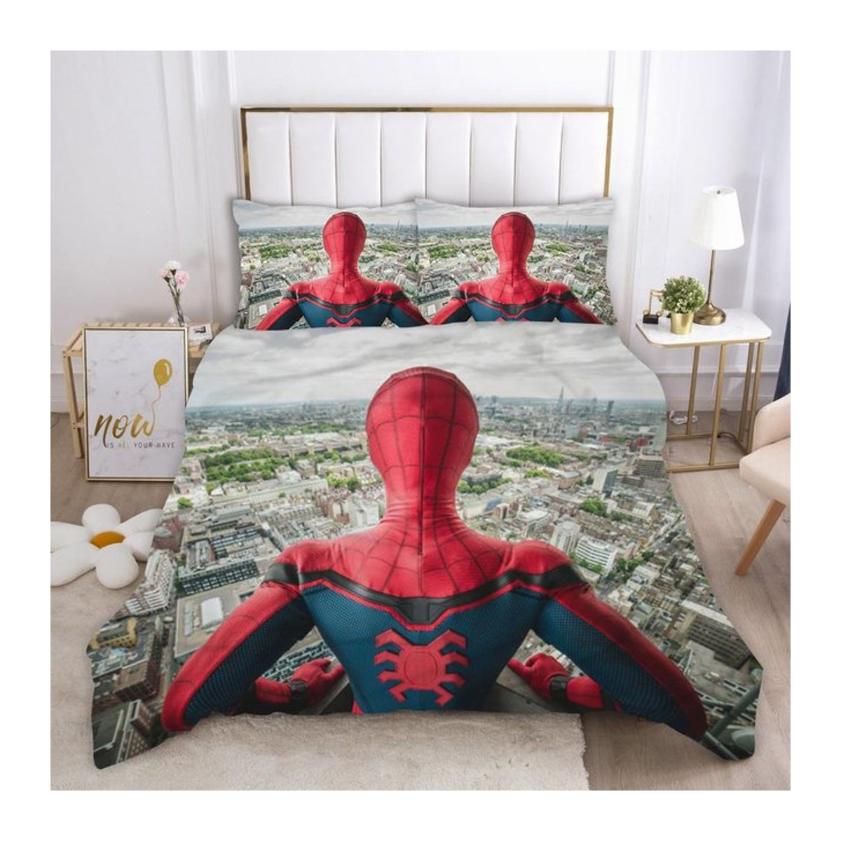 Marvel Comics Spider-Man Anime Bettwäsche-Set aus Polyester, 3-teiliges Bettwäsche-Set für Kinder und Erwachsene, EU Single, B/H: 135 x 200 cm - Bild 1