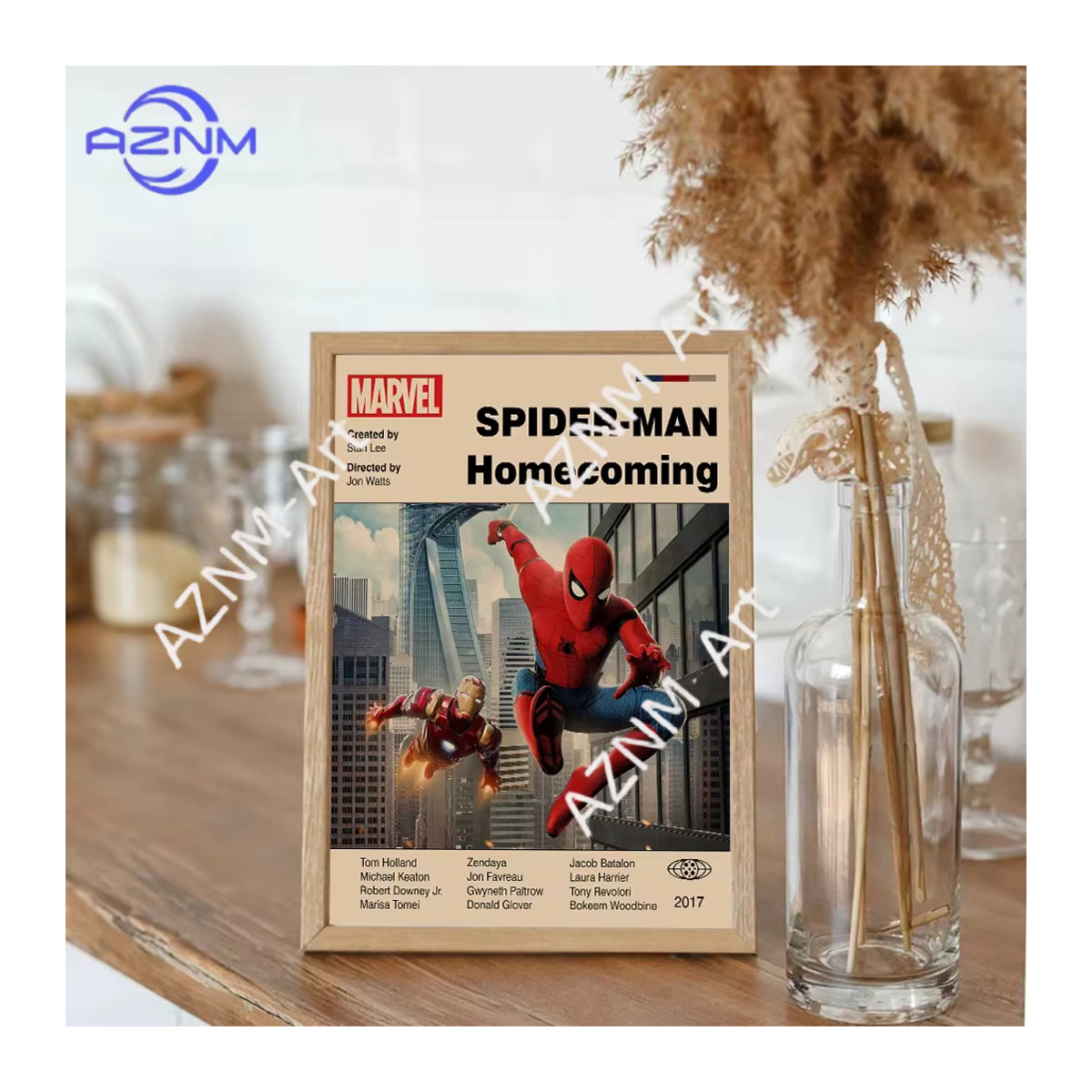 Marvel Leinwand Wandbild mit Spider-Man und Iron Man im Vintage-Stil, mehrfarbiges Retro-Poster für die Wandmontage, ungerahmt - Bild 2