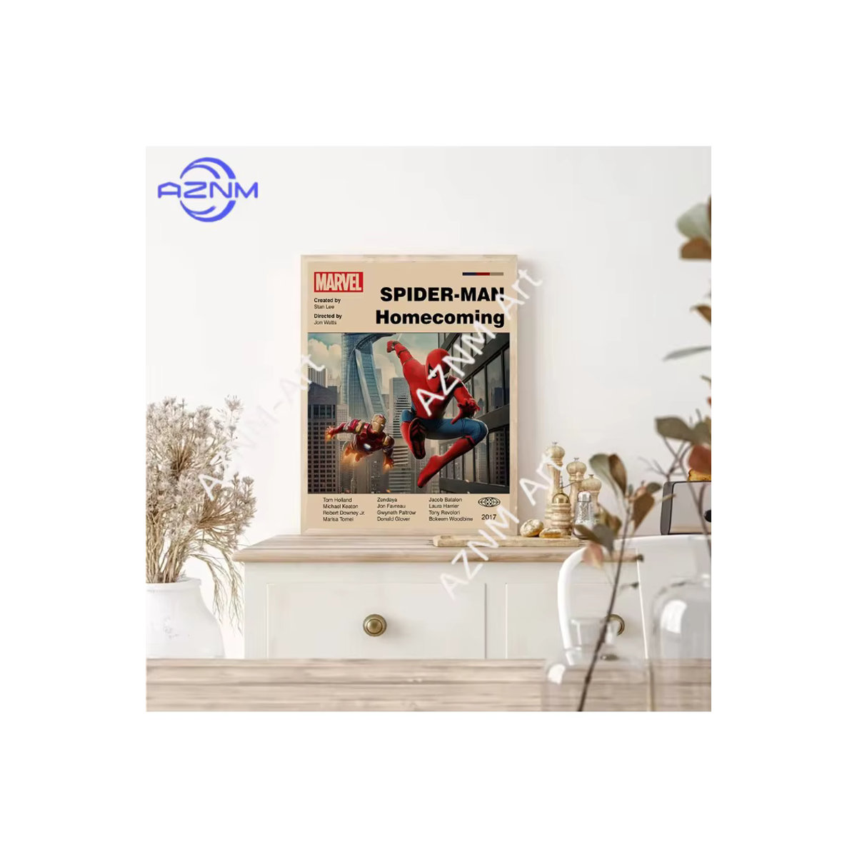 Marvel Leinwand Wandbild mit Spider-Man und Iron Man im Vintage-Stil, mehrfarbiges Retro-Poster für die Wandmontage, ungerahmt - Bild 3