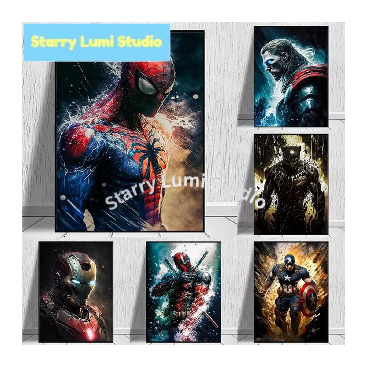 Marvel The Avengers 5D Diamantmalerei Mosaik Set mit Spiderman, Iron Man, Hulk und Captain America in Mehrfarbig, Rund - Bild 1
