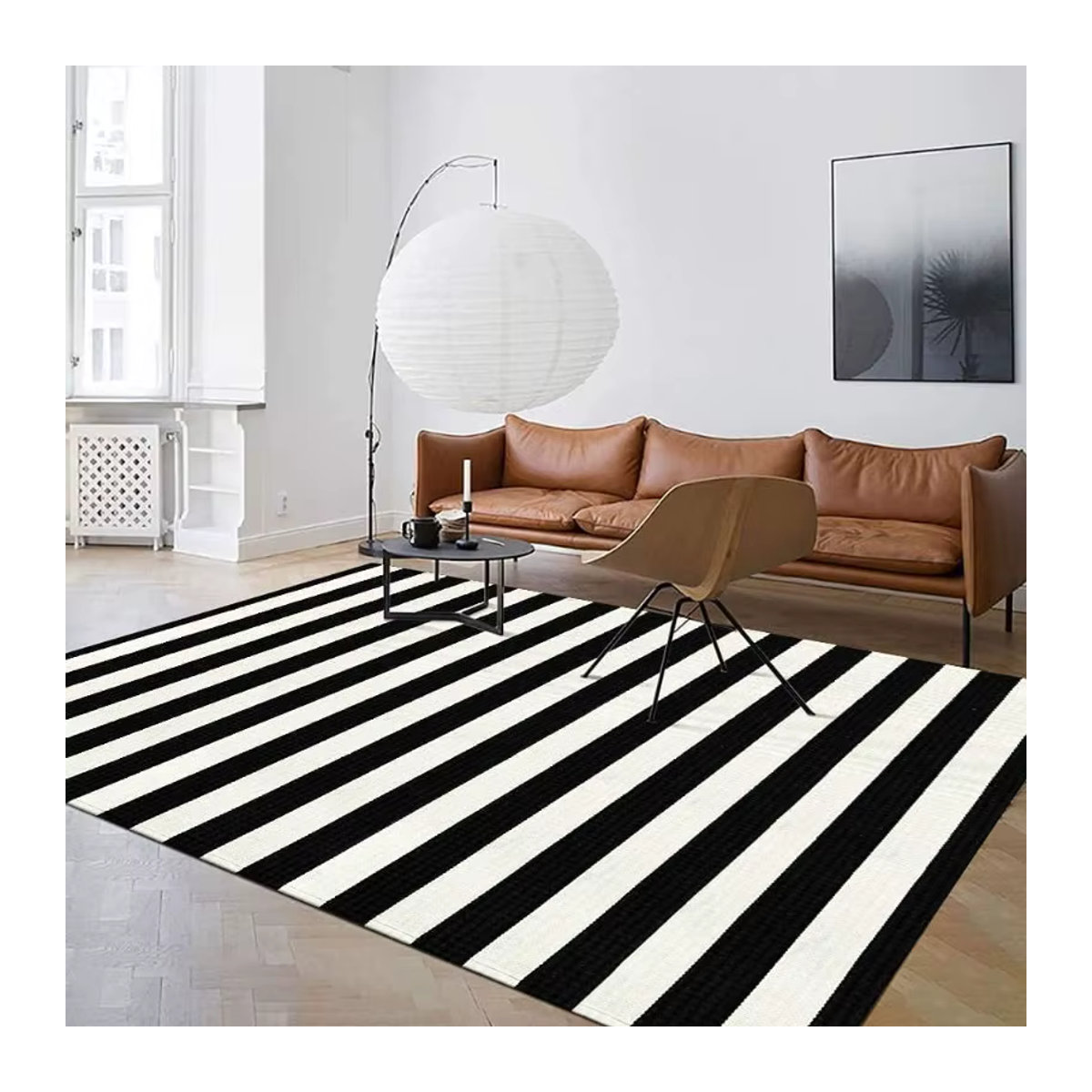 Maschinenwaschbarer Teppich mit schwarz-weißem Streifenmuster für Außenbereich, Balkon und Innenräume, B/T: 60 x 60 cm - Bild 2