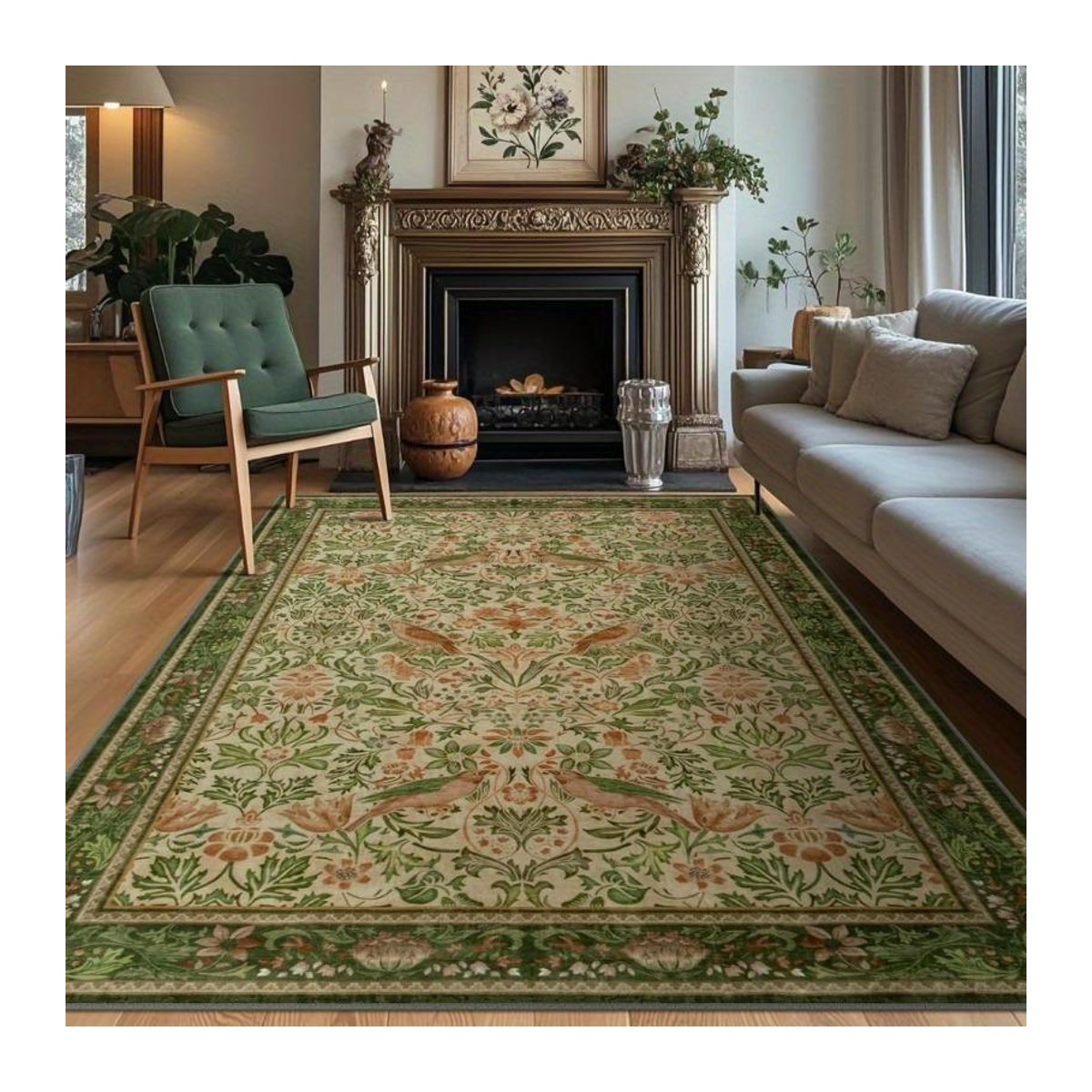 Maschinenwaschbarer Wohnzimmerteppich mit Frühlingsblumen und Pflanzen im Retro-Design, B/B: 120 x 160 cm - Bild 1