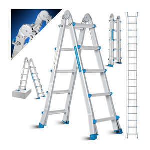 MASKO 6in1 Mehrzweckleiter aus Aluminium in Alufarben, ausziehbar mit 20 Sprossen, Höhe: 520 cm, belastbar bis 150 kg