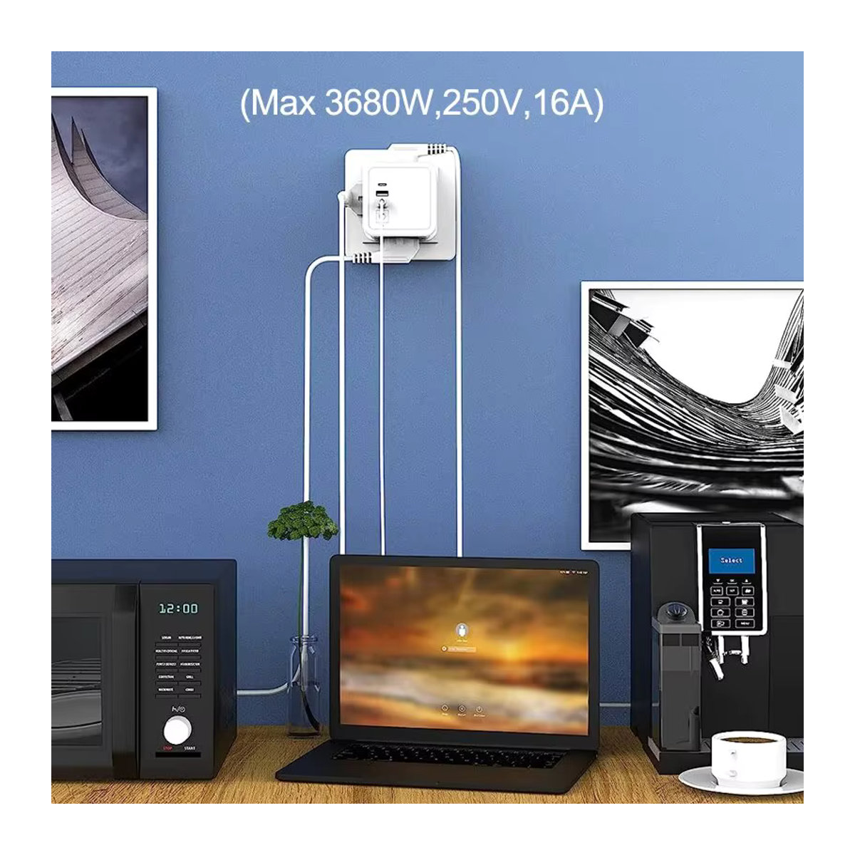 MASSFA 4 EU-Steckdosenleiste mit 2 USB-A und USB-C Anschlüssen sowie Überspannungsschutz in Weiß und Blau - Bild 6