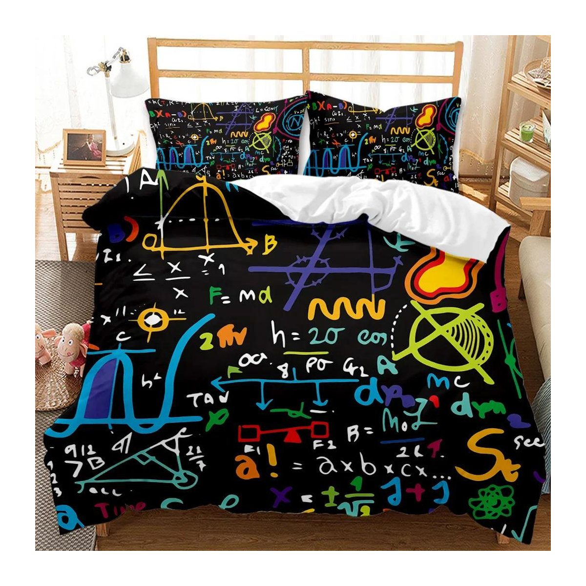 Mathe Bettwäsche Set mit Mathematik Formel Druck für Kinder und Jugendliche, Polyester, Multicolor, B/H: 135 x 200 cm - Bild 1