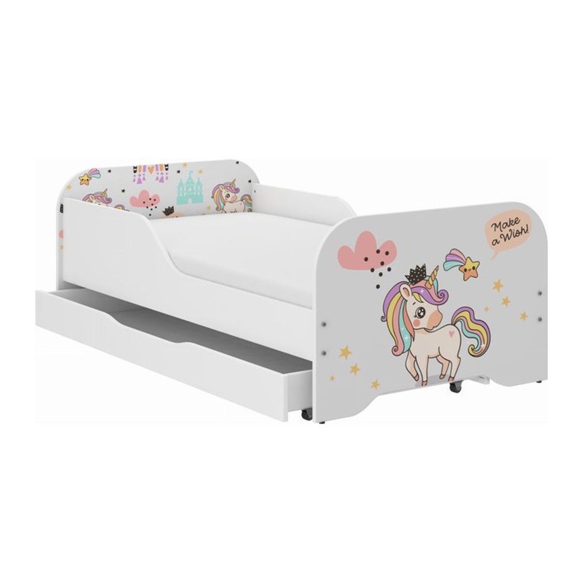 MATSEN Kinderbett Mickey mit Einhorn und Regenbogen, B/T/H: 140 x 70 x 74 cm - Bild 1