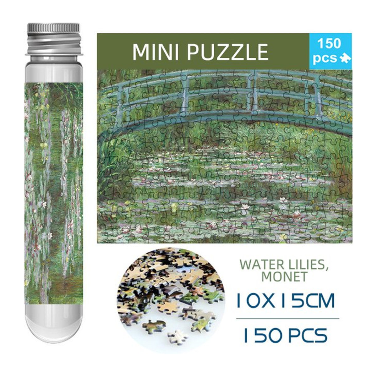 MaxRenard Mini-Reagenzglas-Puzzle Seerosen von Monet mit 150 Teilen in Mehrfarbig - Bild 1