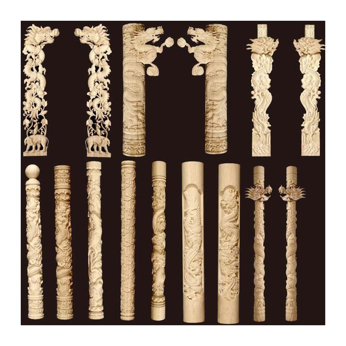 MaYupeT Vintage Holz-Applikation Chinesische Drachen Säule in Beige zur Möbeldekoration - Bild 1