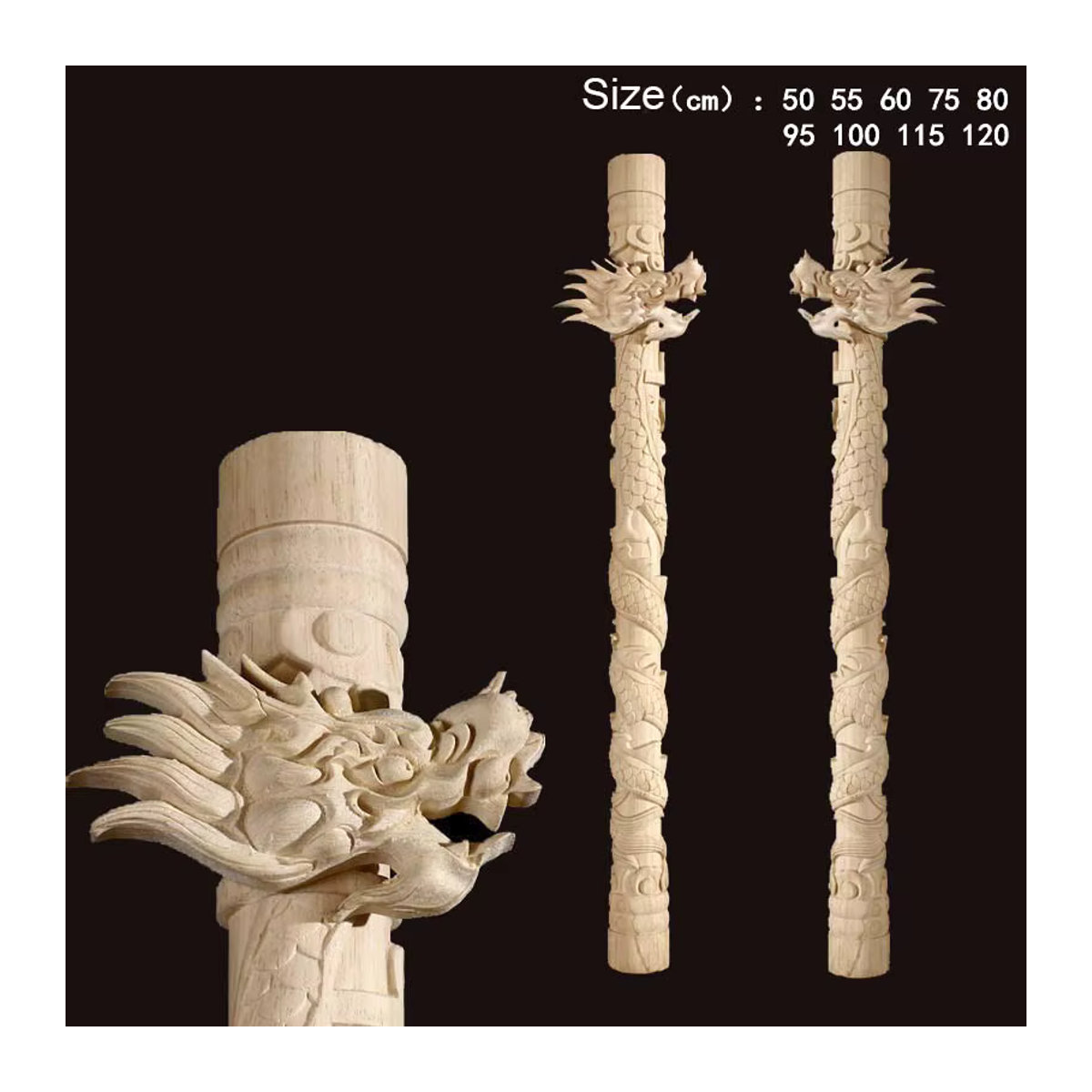 MaYupeT Vintage Holz-Applikation Chinesische Drachen Säule in Beige zur Möbeldekoration - Bild 2