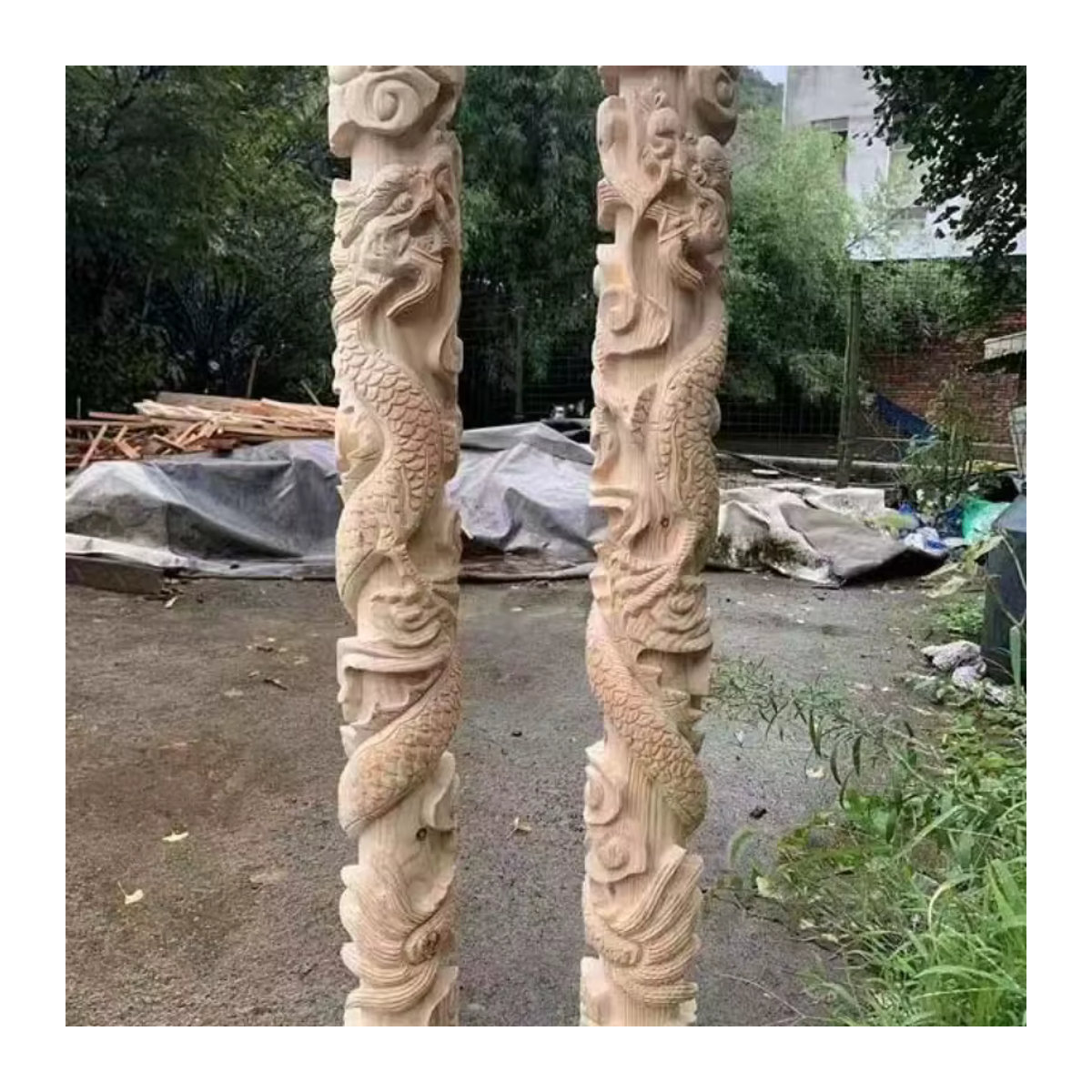 MaYupeT Vintage Holz-Applikation Chinesische Drachen Säule in Beige zur Möbeldekoration - Bild 3