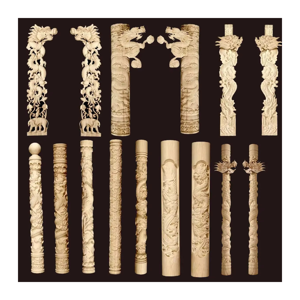 MaYupeT Vintage Holz-Applikation Chinesische Drachen Säule in Beige zur Möbeldekoration - Bild 4