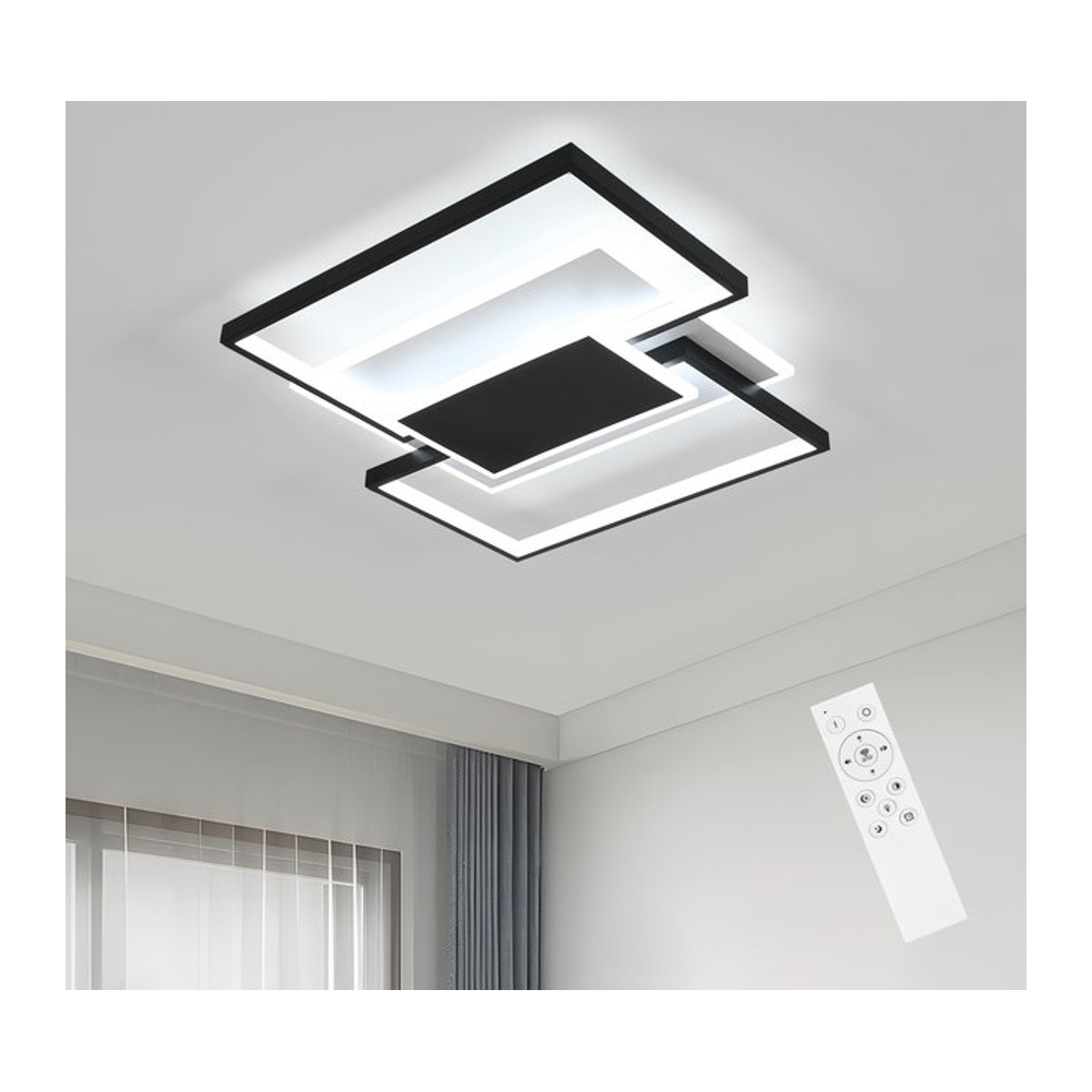 Mckalen LED Deckenlampe aus Aluminium, 2er Set quadratisch, Schwarz, 54W, dimmbar mit Fernbedienung, 3000K-6000K, modern - Bild 1