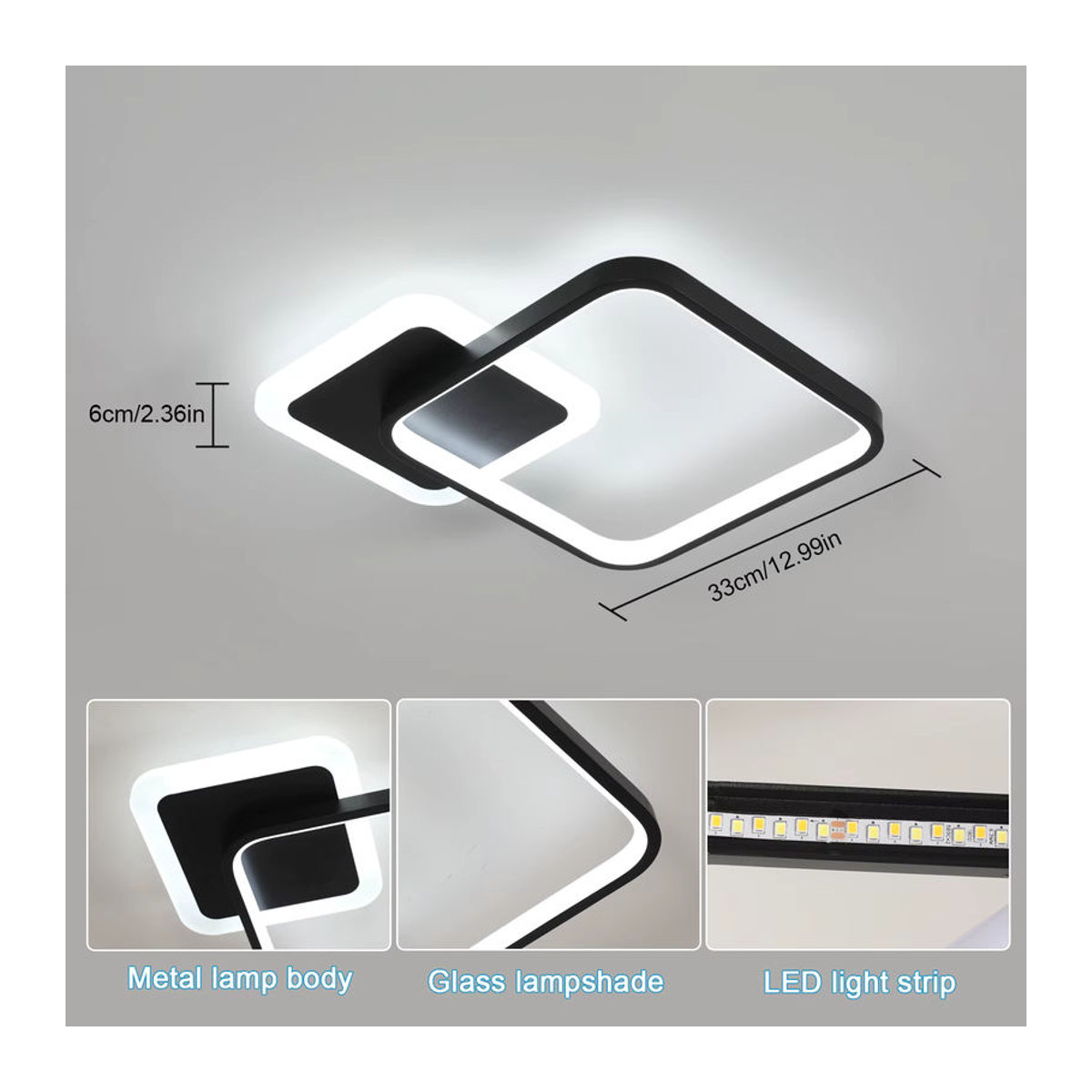 Mckalen LED Deckenleuchte Modern in Schwarz mit Fernbedienung und dimmbarer Helligkeit 20W - Bild 2