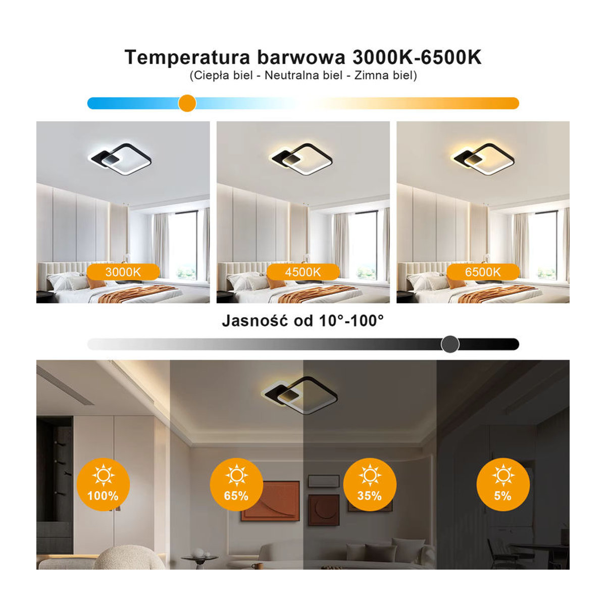 Mckalen LED Deckenleuchte Modern in Schwarz mit Fernbedienung und dimmbarer Helligkeit 20W - Bild 3