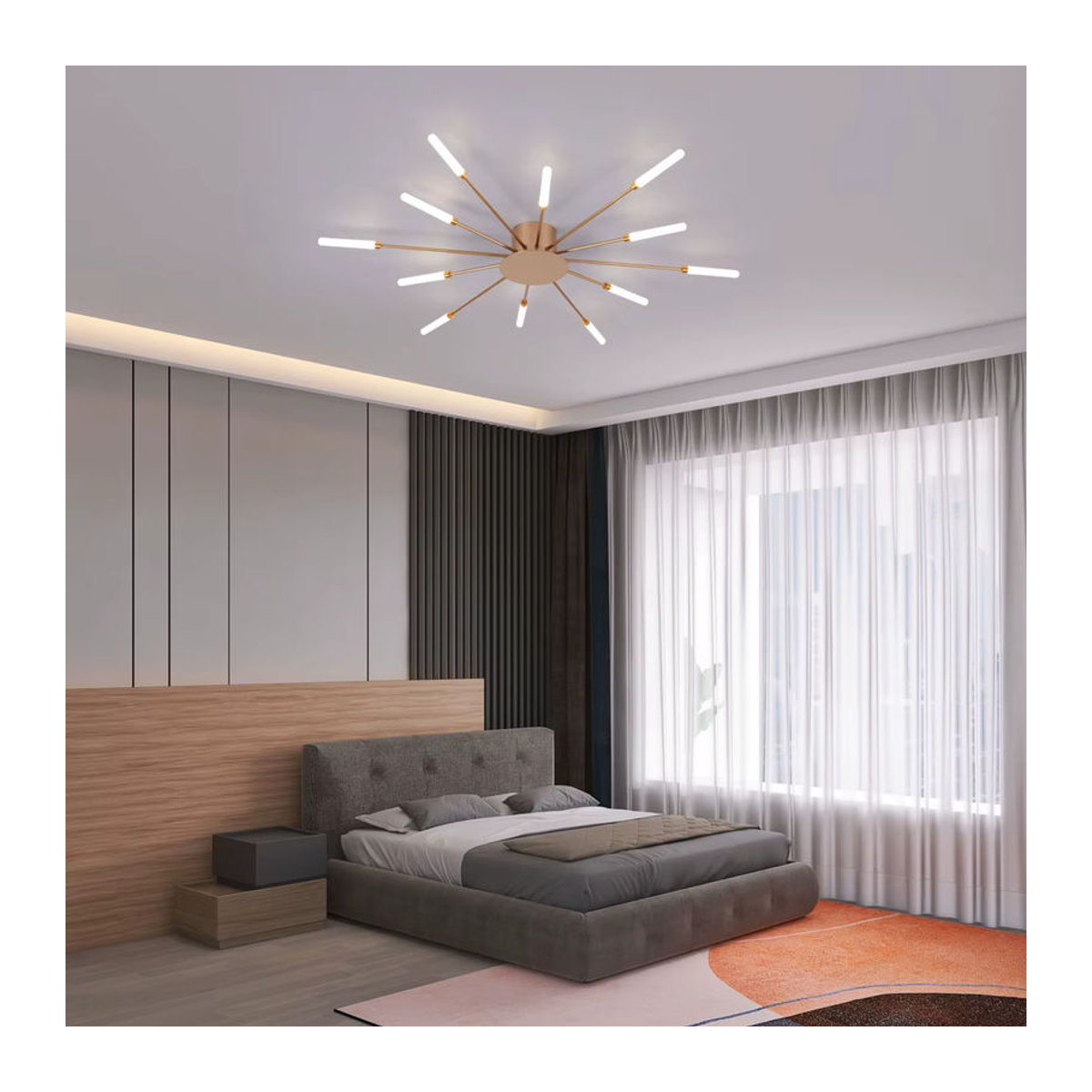 Mckalen Moderne LED-Deckenleuchte im Feuerwerk-Design mit 12 Köpfen, Neutralweiß, Gold - Bild 3