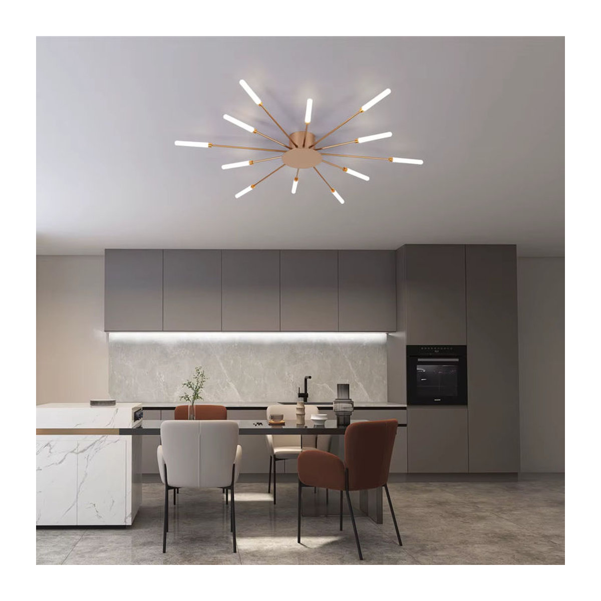 Mckalen Moderne LED-Deckenleuchte im Feuerwerk-Design mit 12 Köpfen, Neutralweiß, Gold - Bild 4