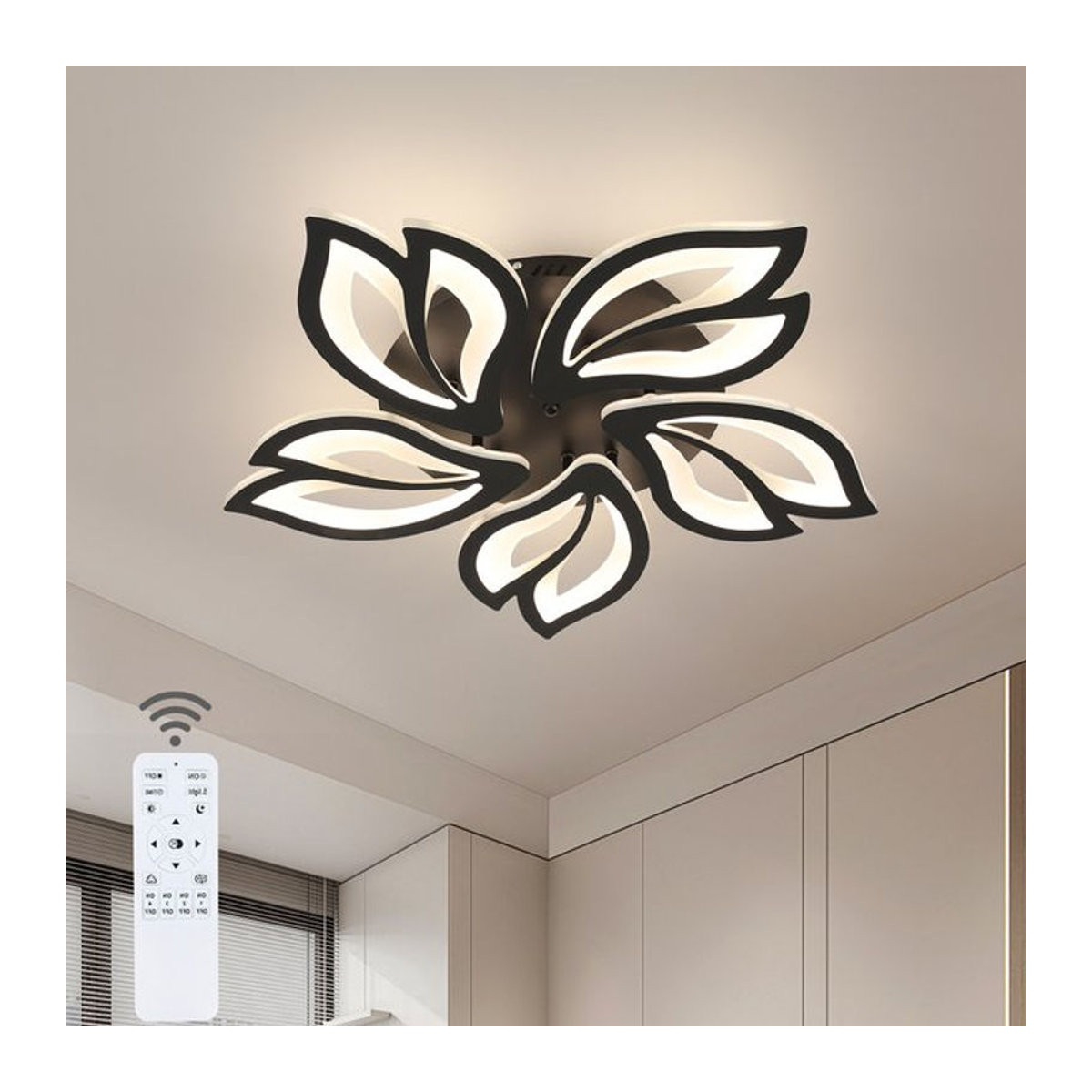 Mckalen Moderne LED-Deckenleuchte in Schwarz oder Weiß mit Blütenblatt-Design, App-gesteuert und dimmbar - Bild 1
