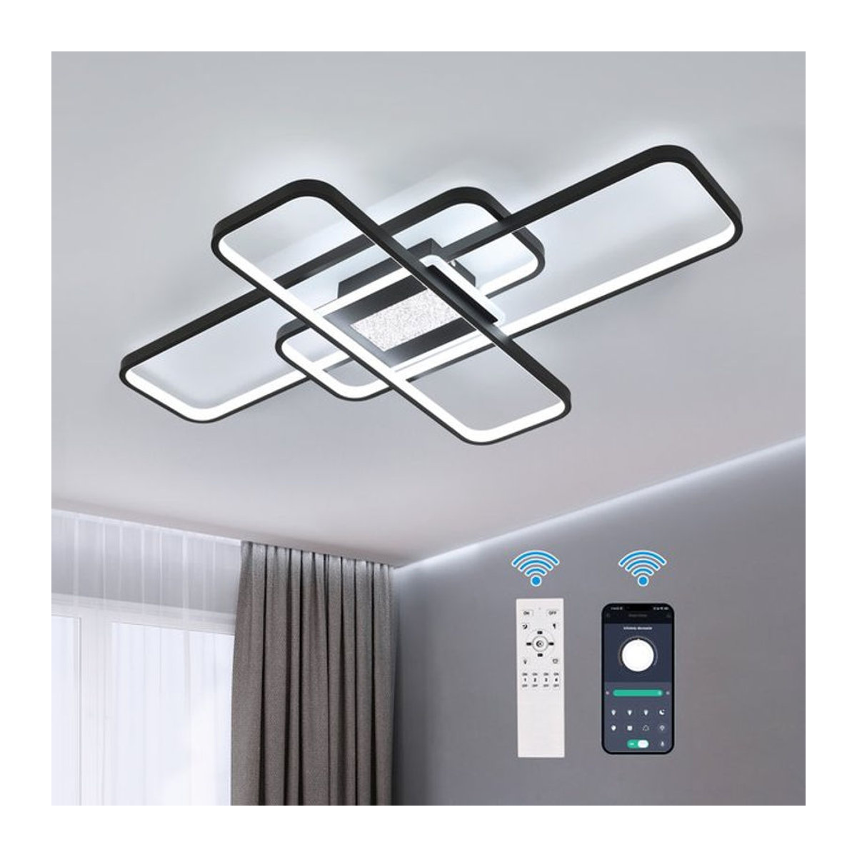 Mckalen Quadratische LED-Deckenleuchte aus Aluminium in Schwarz mit 56W, Dimmbar per Fernbedienung oder App, Modernes Design für dein Esszimmer - Bild 1