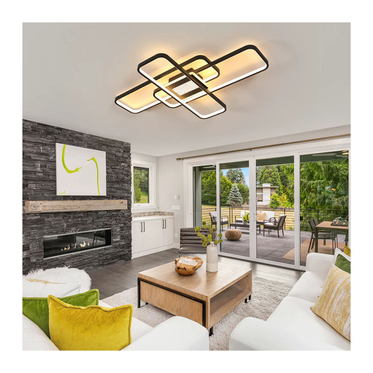 Mckalen Quadratische LED-Deckenleuchte aus Aluminium in Schwarz mit 56W, Dimmbar per Fernbedienung oder App, Modernes Design für dein Esszimmer - Bild 5