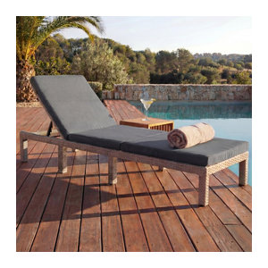 MCW Poly-Rattan Sonnenliege MCW-A51 in Grau mit dunkelgrauen Kissen