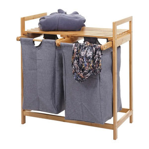 MCW Wäschesammler MCW-B83 Wäschesortierer mit 2 Fächern aus Bambus in Anthrazit und Grau, B/T/H: 74 x 64 x 33 cm