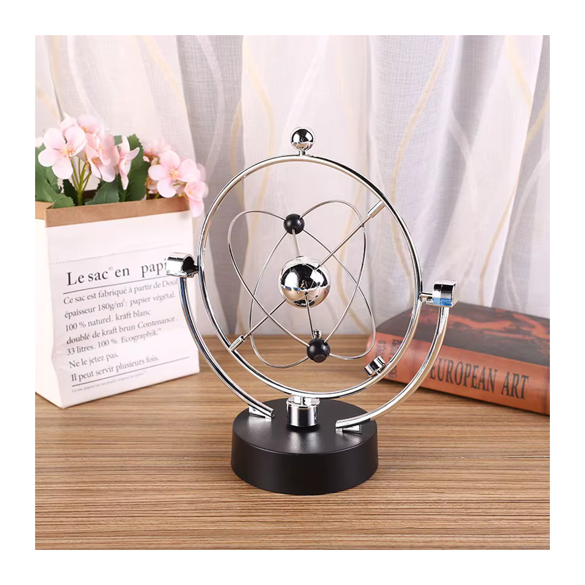 Meade Orbitales Ornament Galaxie Perpetuum Motion Schreibtischdeko aus Metall in Silber - Bild 3