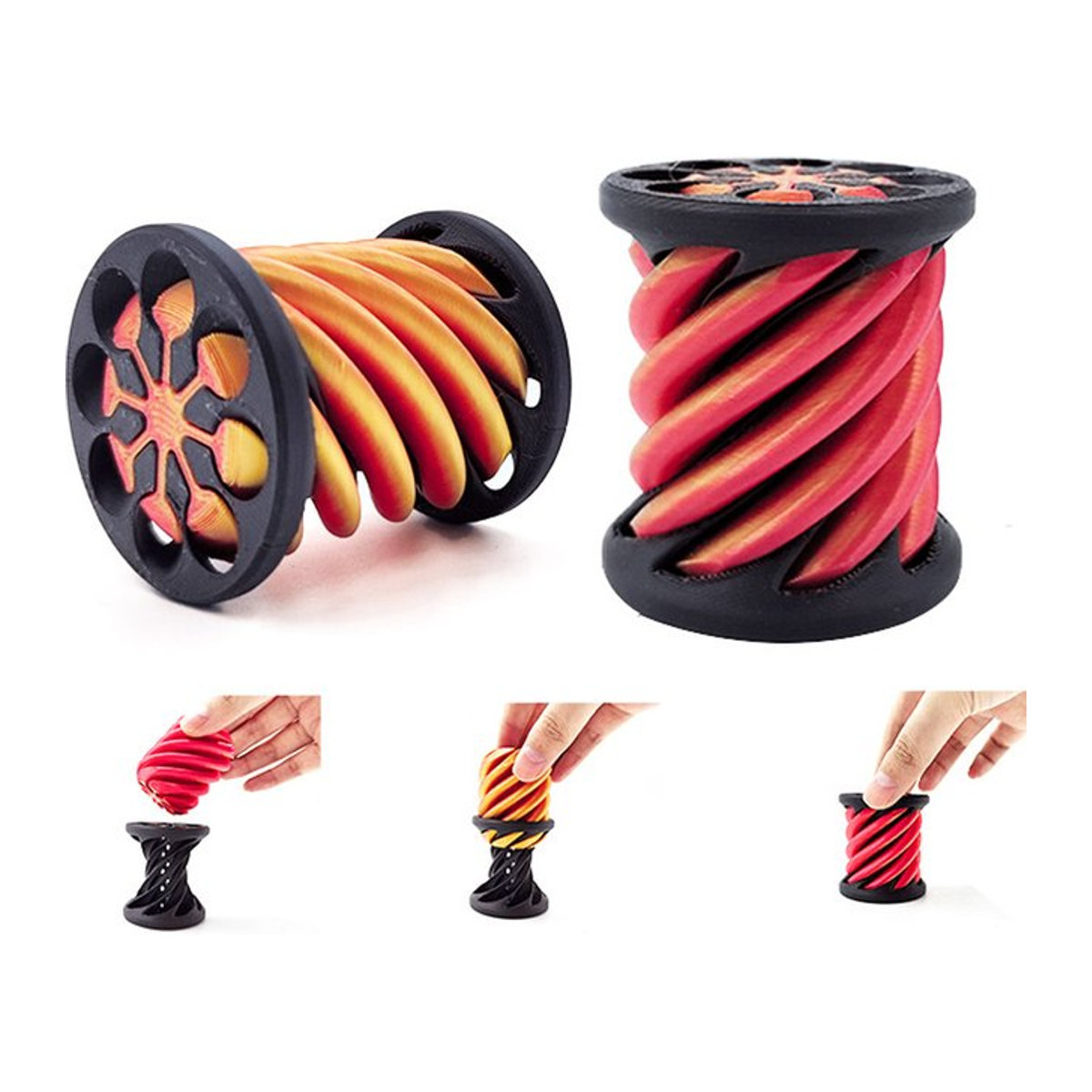 Meade Spiralkegel Zappelspielzeug aus Kunststoff, mehrfarbige 3D-gedruckte Helix-Schraube als geometrische Dekompressions-Skulptur und Impossible Pyramide - Bild 1