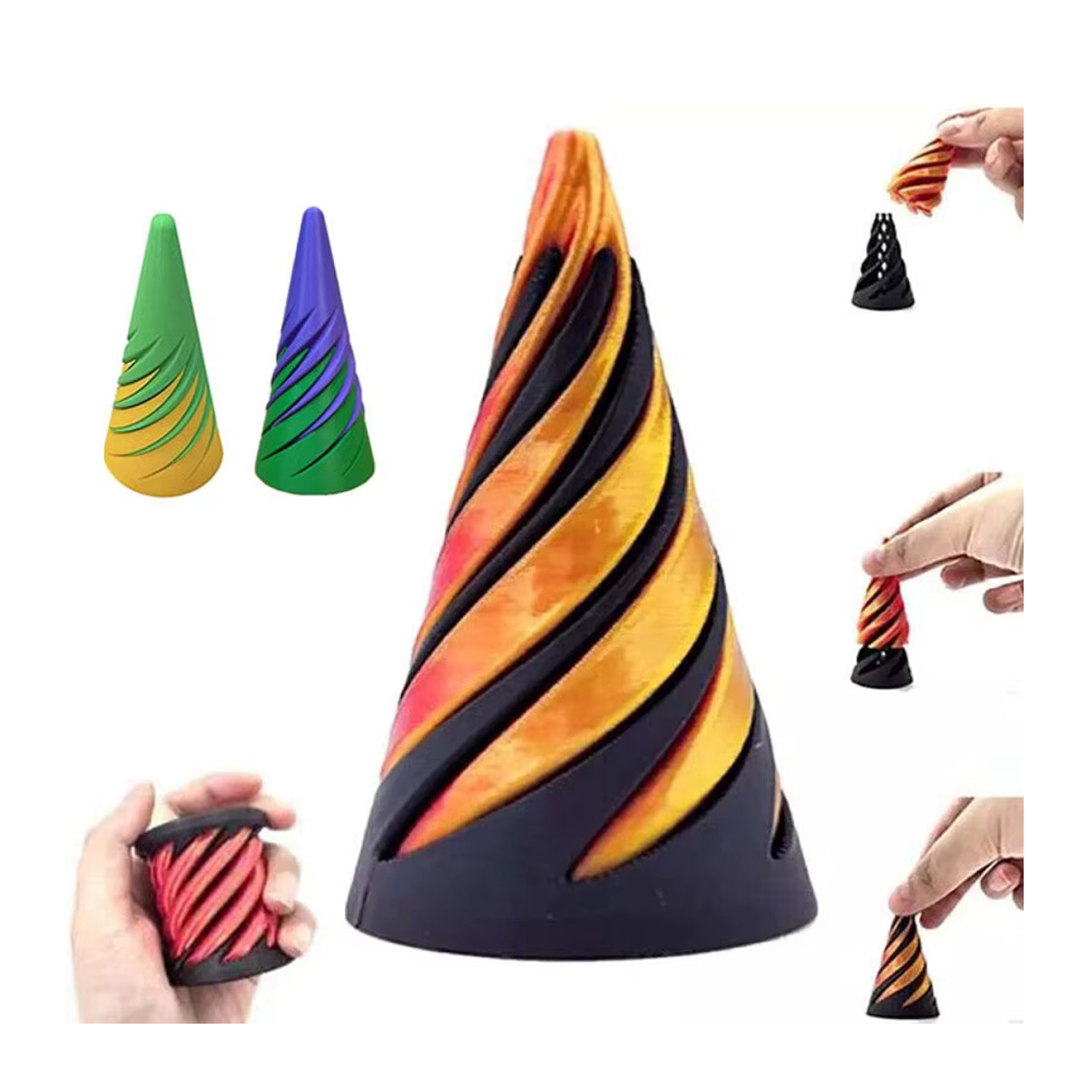 Meade Spiralkegel Zappelspielzeug aus Kunststoff, mehrfarbige 3D-gedruckte Helix-Schraube als geometrische Dekompressions-Skulptur und Impossible Pyramide - Bild 2