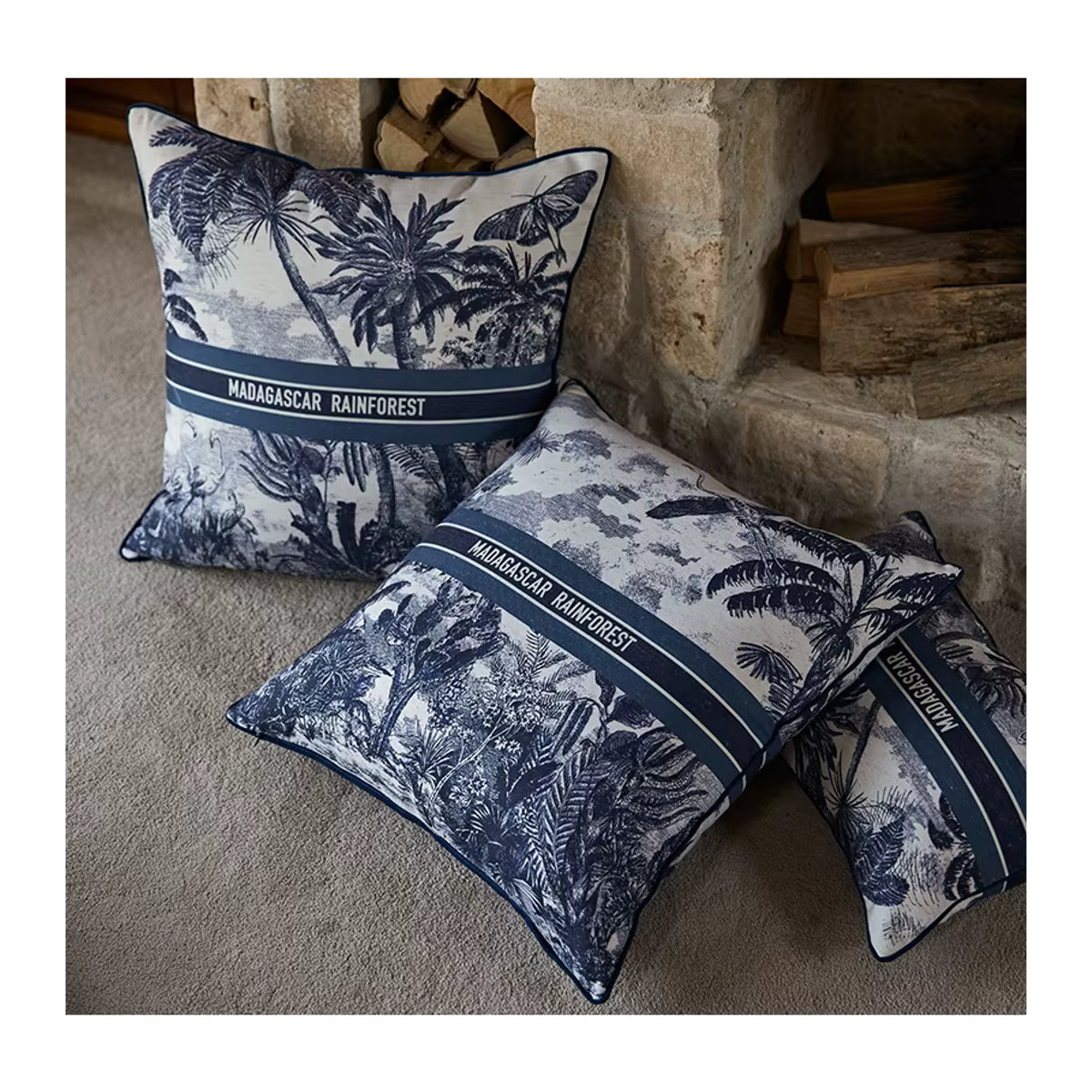 Medicci Hause Kissenbezug Madagaskar Regenwald im Toile De Jouy Stil, Blau, 45 x 45 cm - Bild 5