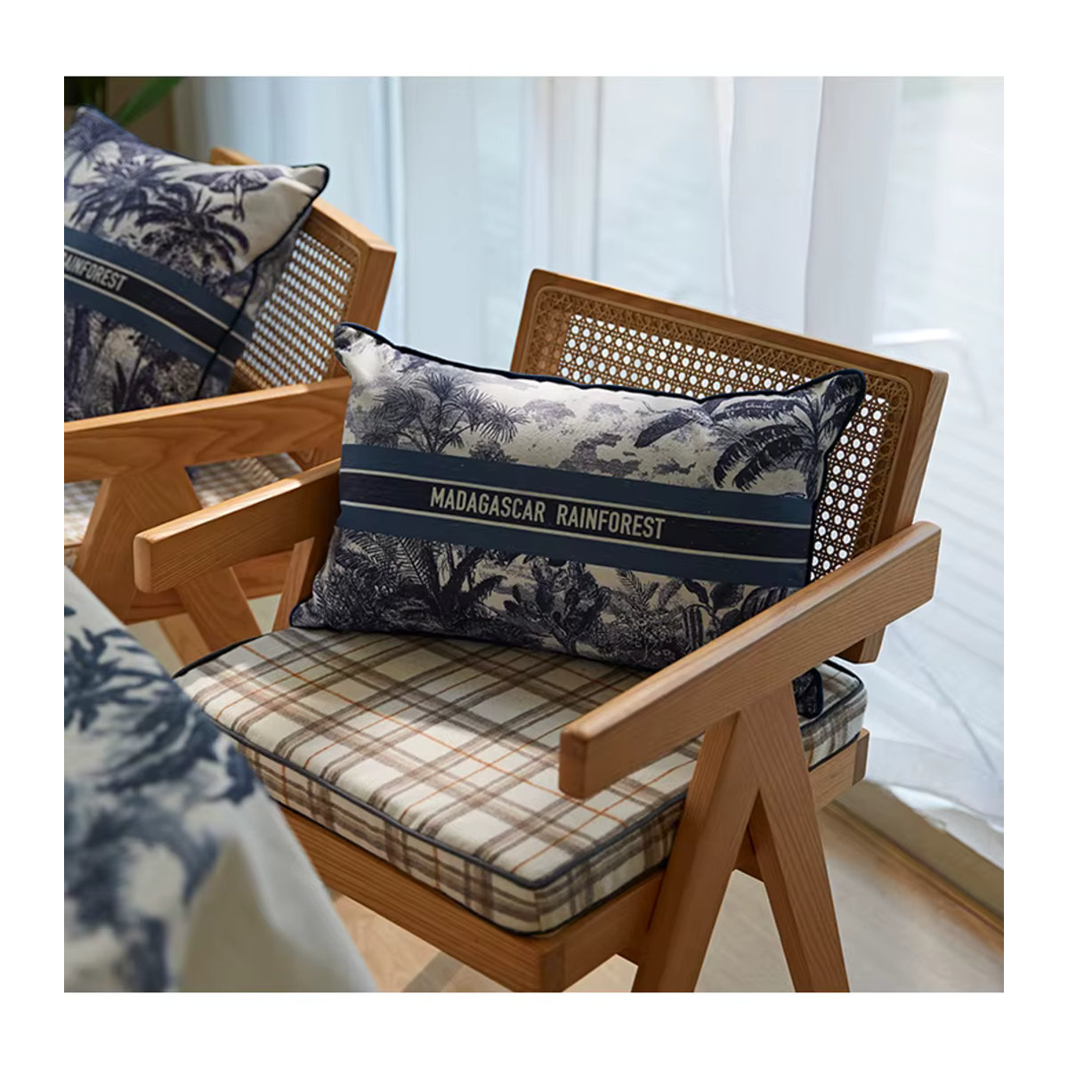 Medicci Hause Kissenbezug Madagaskar Regenwald im Toile De Jouy Stil, Blau, 45 x 45 cm - Bild 6