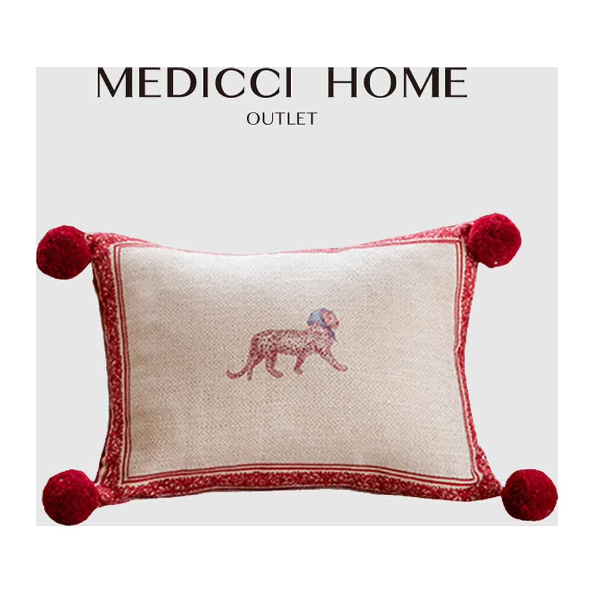 Medicci Hause Vintage Kissenbezug Leopard Muster mit Pompon Quasten, Beige, B/H: 40 x 30 cm - Bild 1