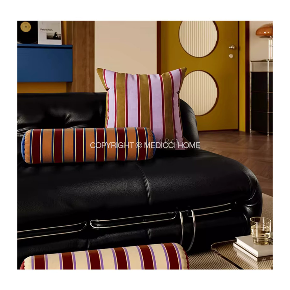 Medicci Home Dekorativer zylindrischer Kissenbezug aus Samt im Retro-Streifen-Design, Rolle, mehrfarbig, B/H: 16 x 60 cm - Bild 2