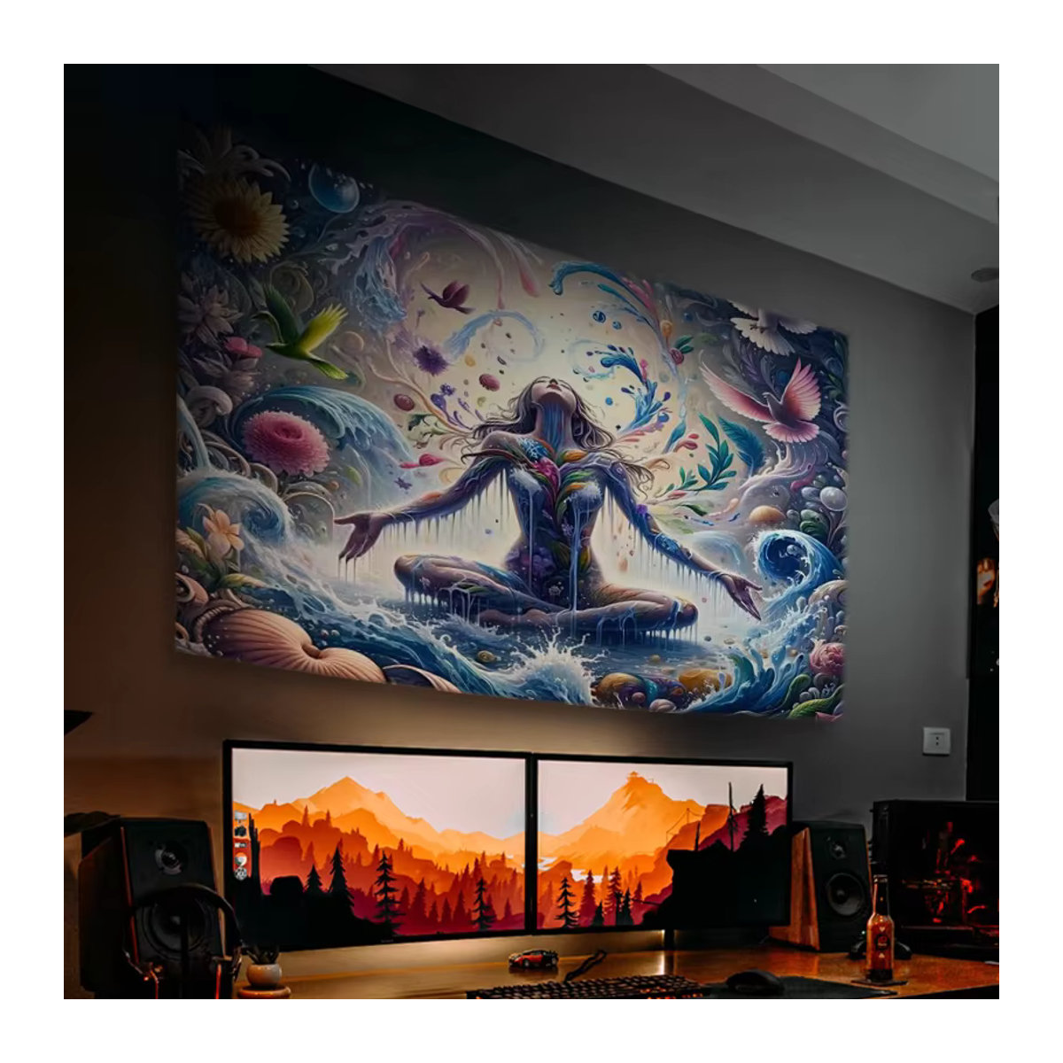 Meditative Dream Woman Wandteppich mit Wasserfall-Design in Multicolor aus Polyester - Bild 3