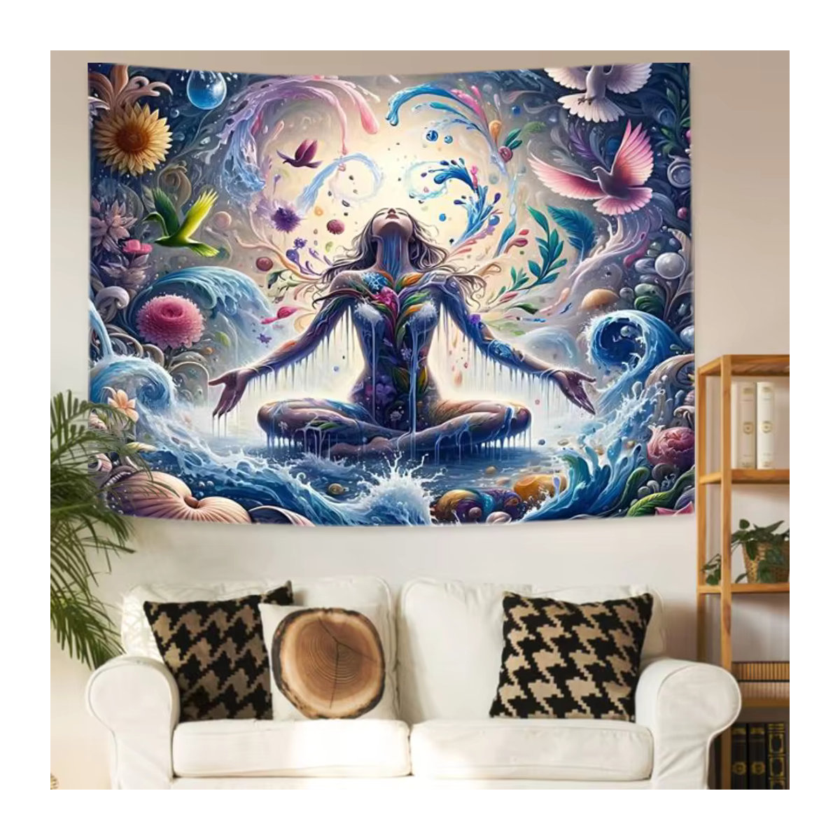 Meditative Dream Woman Wandteppich mit Wasserfall-Design in Multicolor aus Polyester - Bild 4