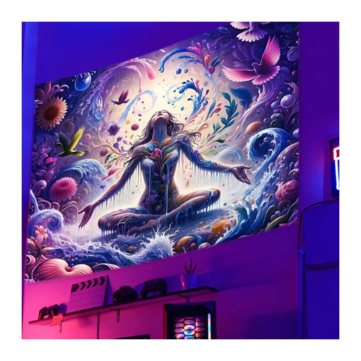 Meditative Dream Woman Wandteppich mit Wasserfall-Design in Multicolor aus Polyester - Bild 5