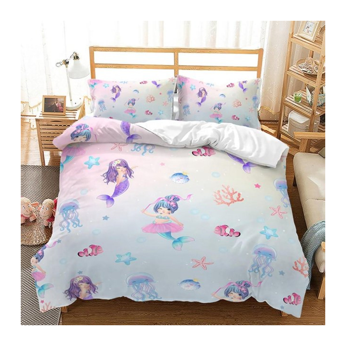 Meerjungfrauen Bettwäsche-Set mit Regenbogen-Design aus Polyester in Multicolor mit Reißverschluss, B/H: 70 x 133 cm - Bild 1