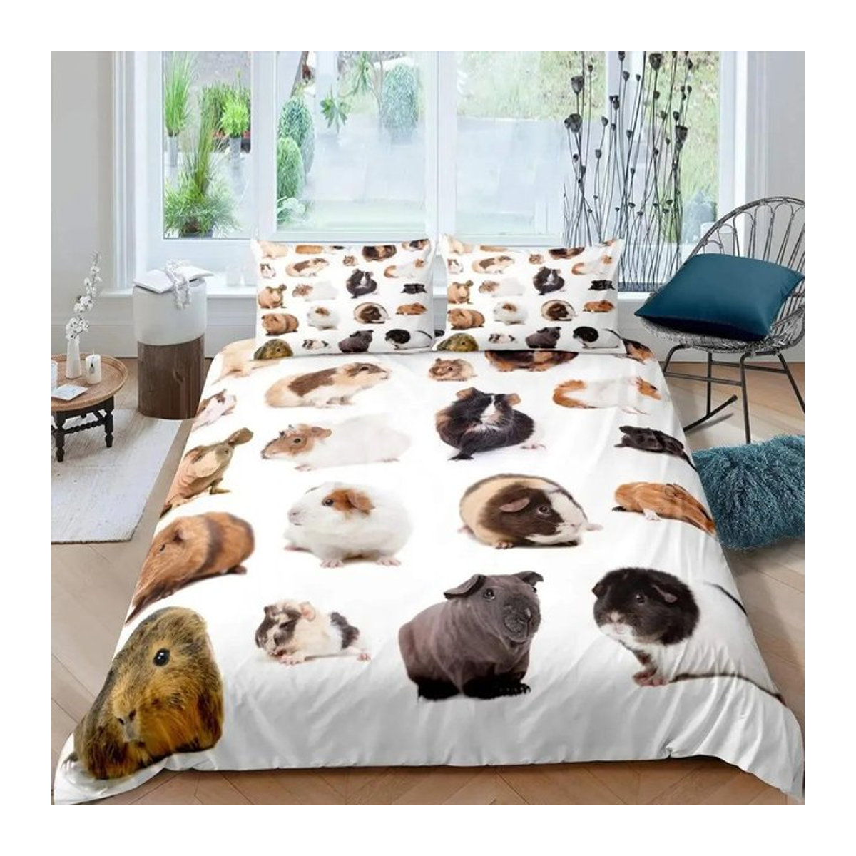 Meerschweinchen Bettwäscheset mit Tierdruck, Bettbezug und Tagesdecke, Größe: 140 x 210 cm - Bild 1