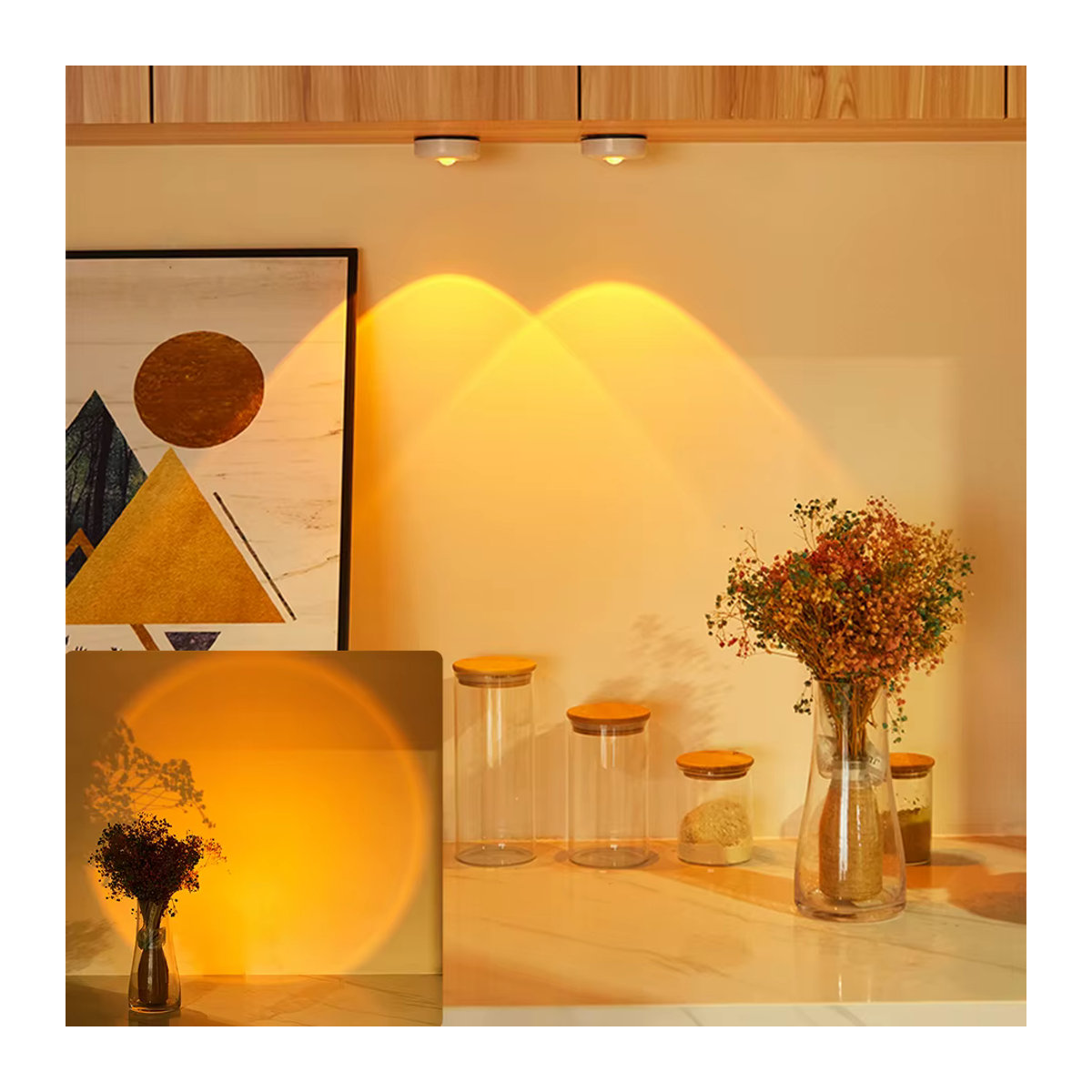 MeeToo Batteriebetriebene Touch-LED-Schrankleuchte in Weiß zur Wandmontage als minimalistische Möbelbeleuchtung und Sonnenuntergangslampe für Küche, Schlafzimmer oder Schrank - Bild 1