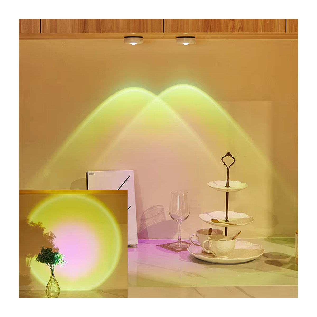 MeeToo Batteriebetriebene Touch-LED-Schrankleuchte in Weiß zur Wandmontage als minimalistische Möbelbeleuchtung und Sonnenuntergangslampe für Küche, Schlafzimmer oder Schrank - Bild 2
