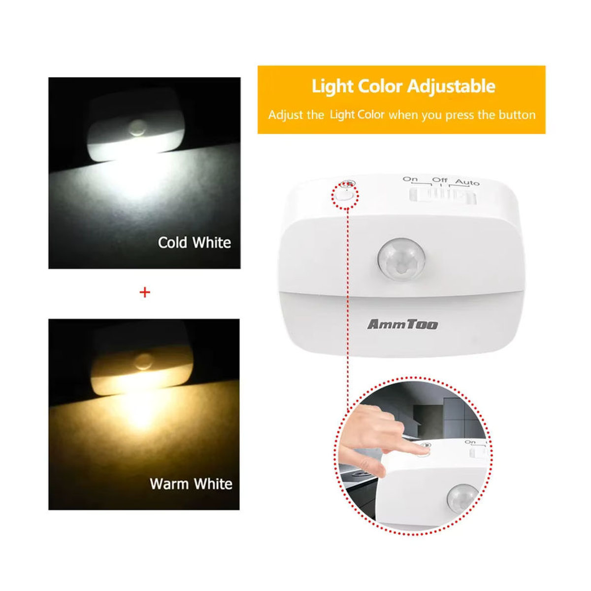 MeeToo LED-Nachtlicht mit Bewegungsmelder in Weiß für 220 V mit EU-Stecker und zweifarbigem Licht in Warmweiß und Weiß - Bild 4