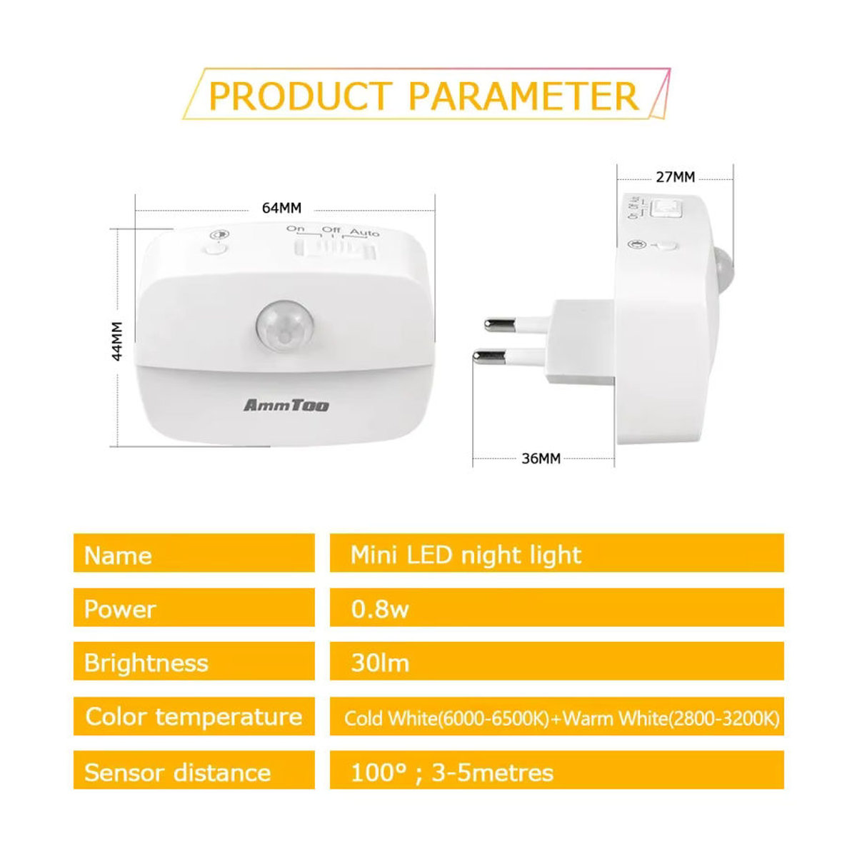 MeeToo LED-Nachtlicht mit Bewegungsmelder in Weiß für 220 V mit EU-Stecker und zweifarbigem Licht in Warmweiß und Weiß - Bild 6