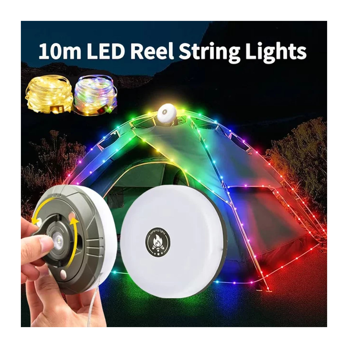 MeeToo LED Reel Lichterkette Outdoor 10 m USB Aufladbar und Solar für Camping, Garten und Zelt - Bild 1