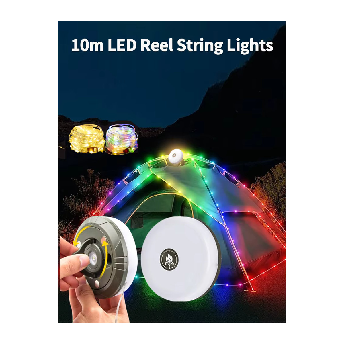 MeeToo LED Reel Lichterkette Outdoor 10 m USB Aufladbar und Solar für Camping, Garten und Zelt - Bild 6