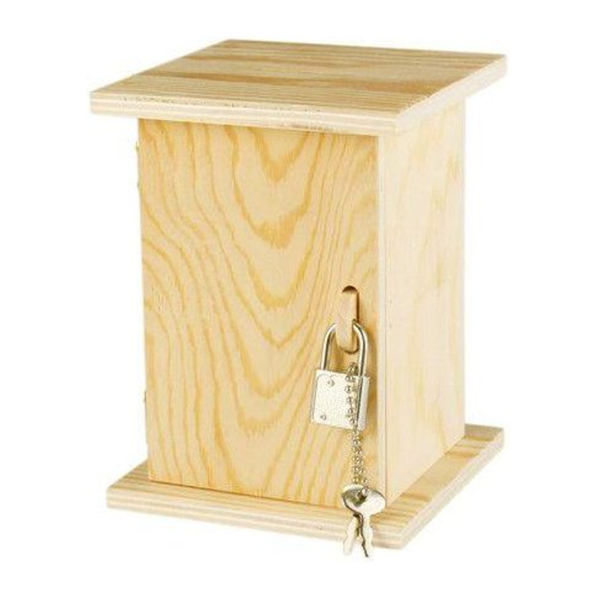 MegaCrea Sparschwein aus Holz mit Schloss, geometrisches Design, B/T/H: 10 x 10 x 13,5 cm - Bild 1