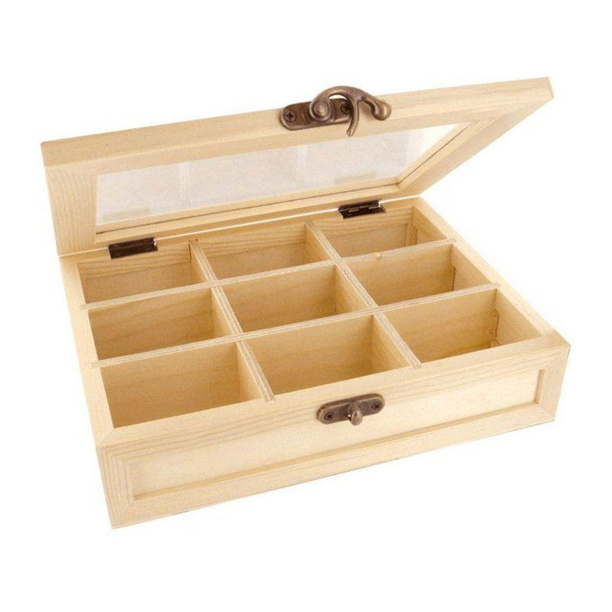 MegaCrea Tee- und Kräutertee-Box aus Holz mit 9 Fächern, braun, B: 21,5 cm, T: 18,0 cm, H: 4,6 cm - Bild 1