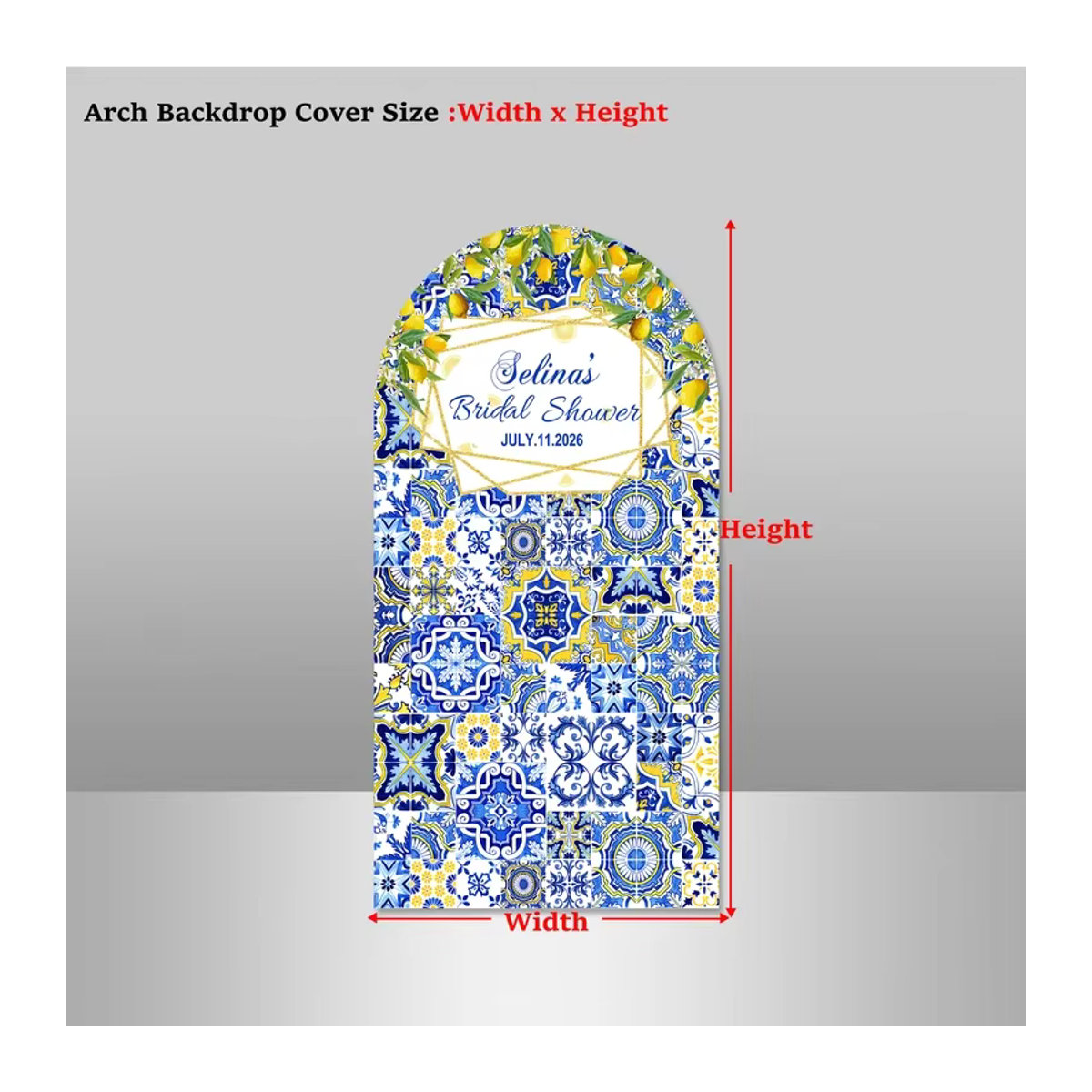 Mehofond Doppelseitiger Bogen-Hintergrund für Hochzeiten mit Zitronen- und Porzellan-Design in Gelb, Blau und Weiß - Bild 4