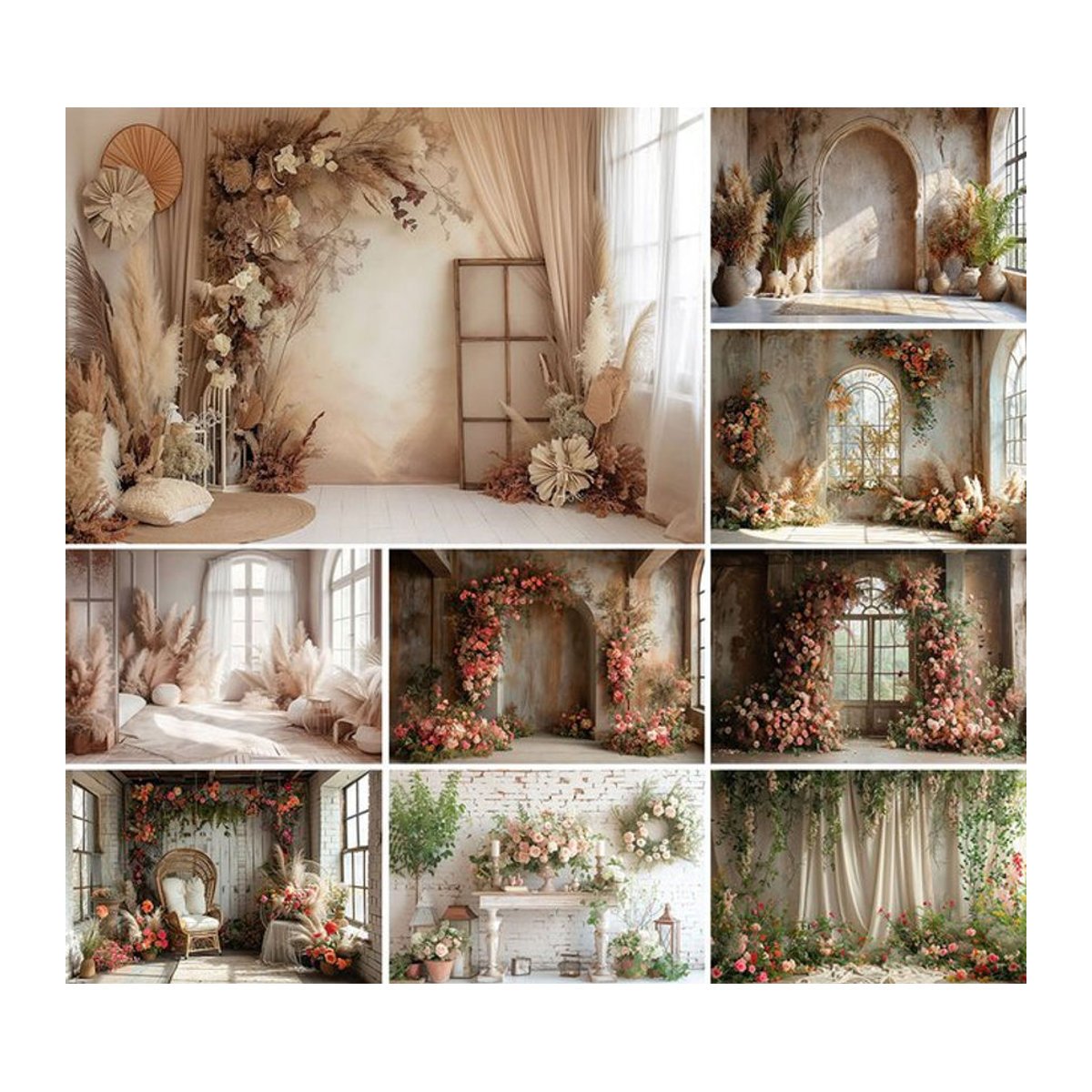 Mehofond Fotografie Hintergrund Boho Floral Bogen in Beige für Geburtstag, Hochzeit und Porträtaufnahmen - Bild 1