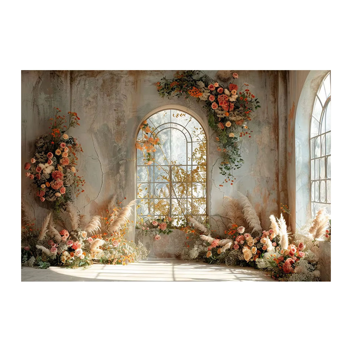 Mehofond Fotografie Hintergrund Boho Floral Bogen in Beige für Geburtstag, Hochzeit und Porträtaufnahmen - Bild 2