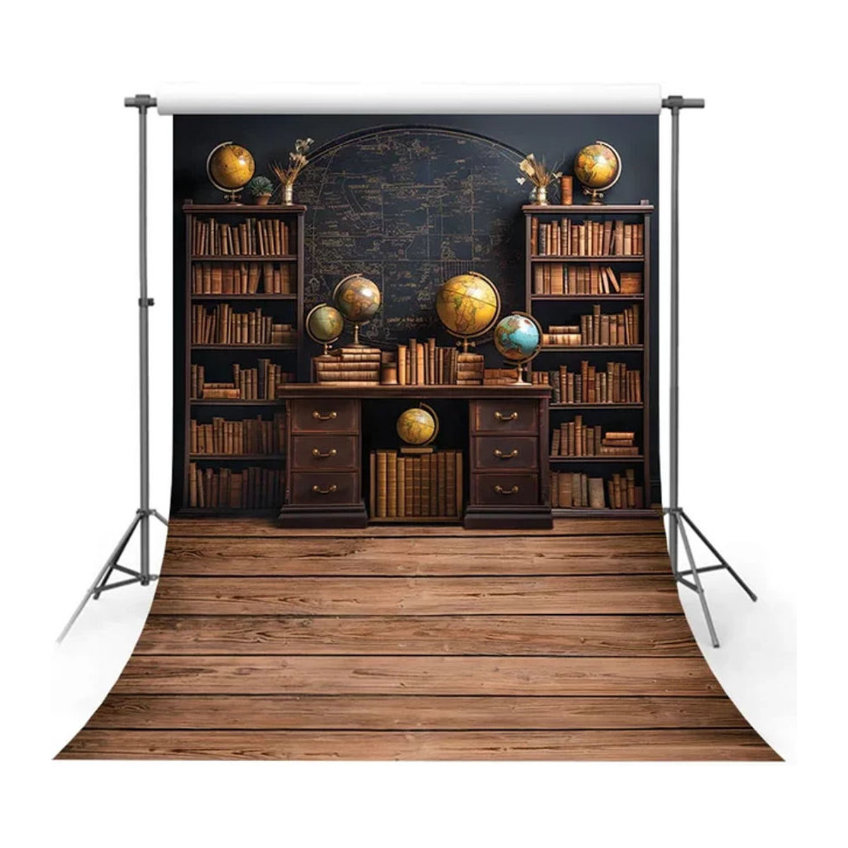 Mehofond Fotohintergrund Vintage Bücherregal mit Globus für Porträts und Partys, mehrfarbig - Bild 1